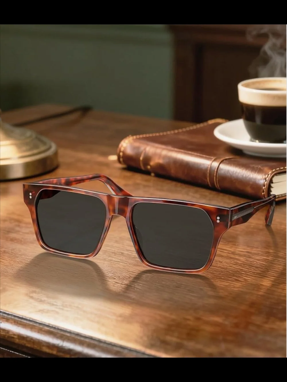 Tortoiseshell Square Sunglasses for Men - Brown Lenses
